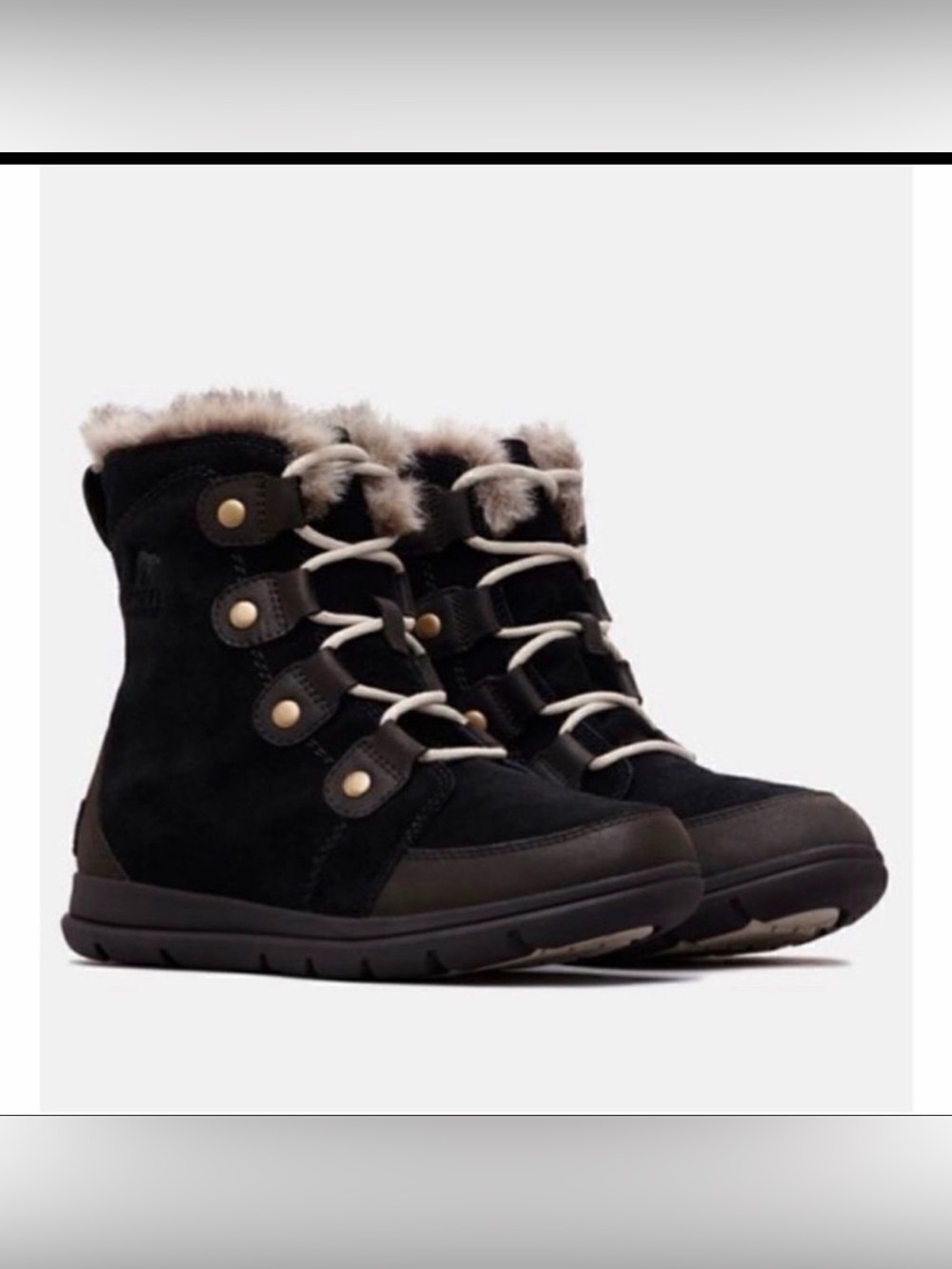 Sorel Explorer II Joan Black Suede Fur Lined Winter Boots Women’s 9